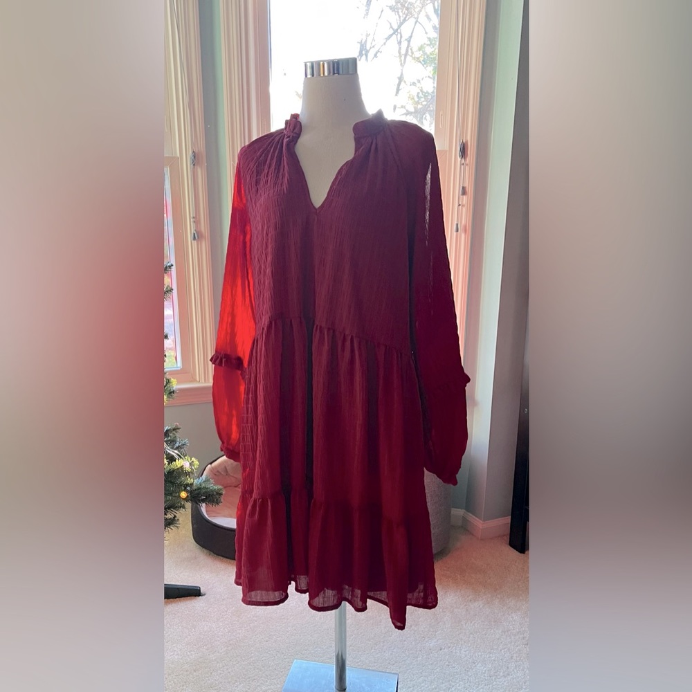 Anthropologie Burgundy Tiered Midi Dress